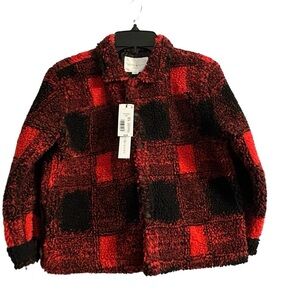 Scene&Heard Little Boys 6/7 Long Sleeve Red & Black Plaid Sherpa Shacket NWT